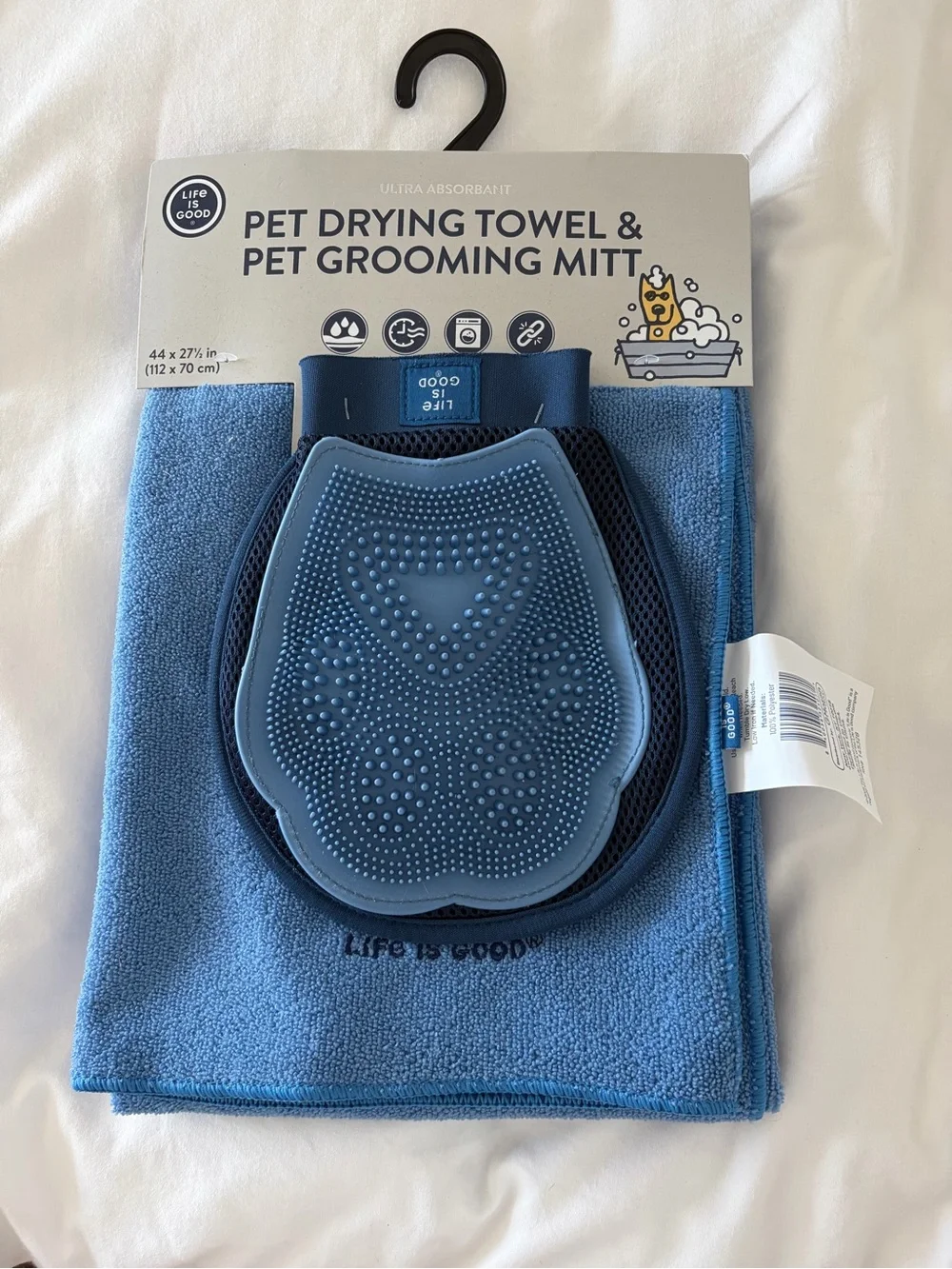 NET Life is Good Blue Pet Drying Towel & Grooming Mitt